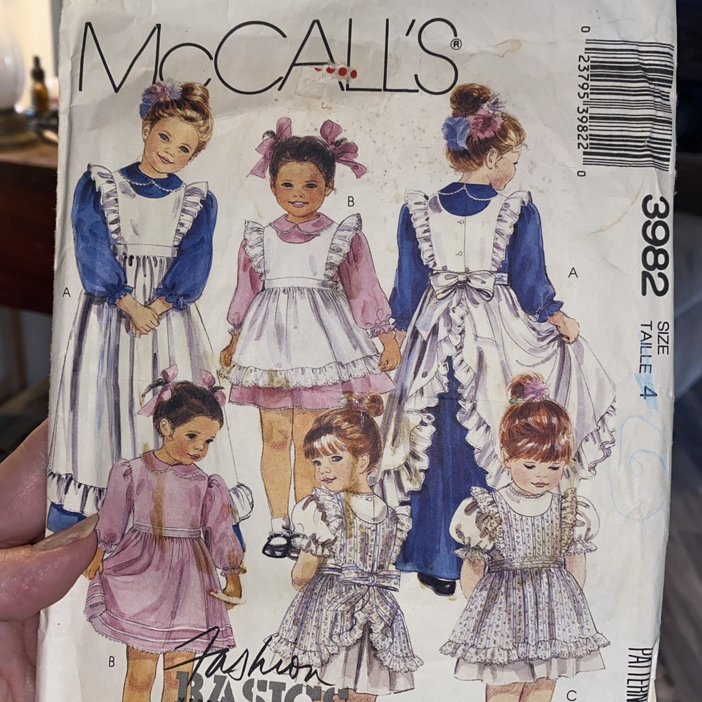 Vintage 1988 Prairie Cottage Dress Pinafore Sewing Pattern 3982 Size 4 Cut Compl